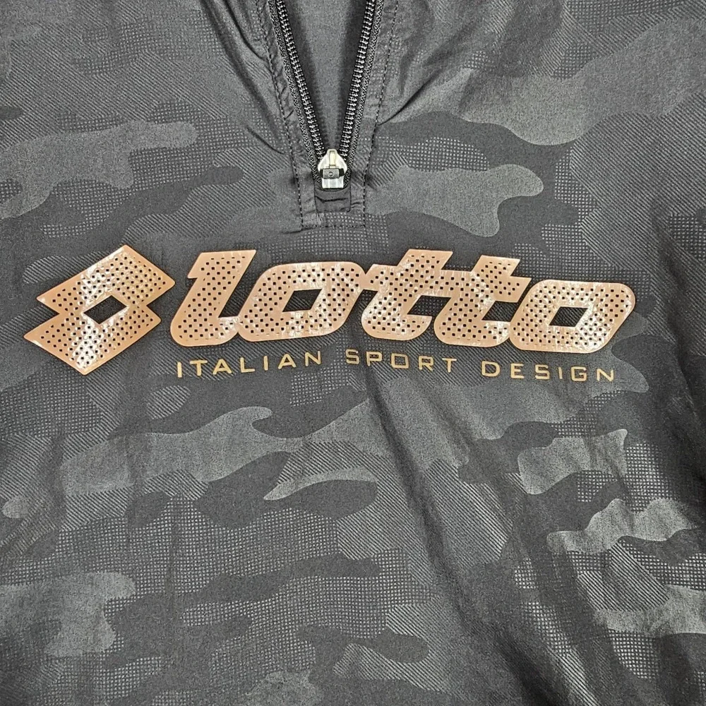 Lotto Italian Sport Design Men Black Camo Quarter Zip Hooded Windbreaker Size LL - Picture 2 of 13